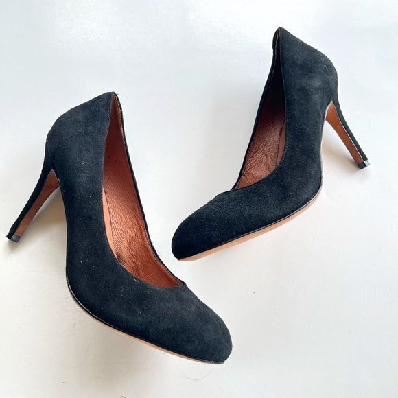 Corso Como Womens Pump Block Heels Black Suede Round Almond Toe Size 7.5 Comfort - Picture 1 of 5